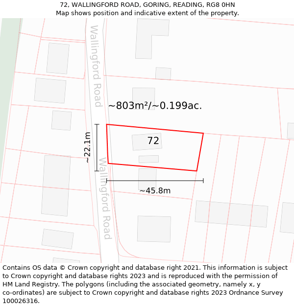 72, WALLINGFORD ROAD, GORING, READING, RG8 0HN: Plot and title map