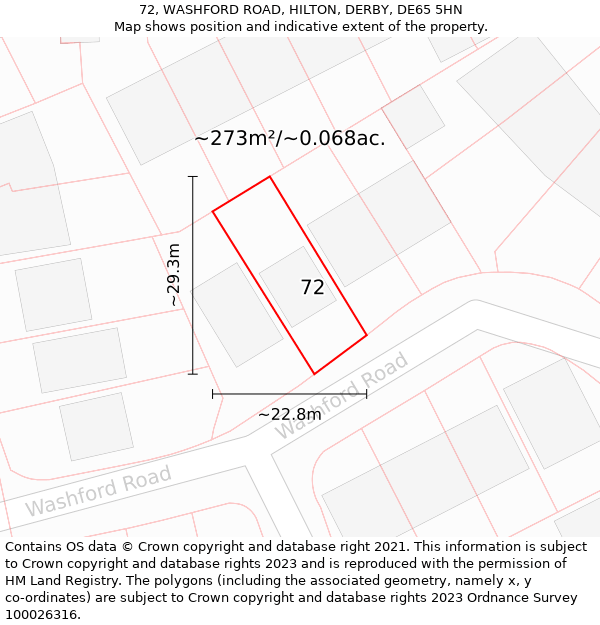 72, WASHFORD ROAD, HILTON, DERBY, DE65 5HN: Plot and title map