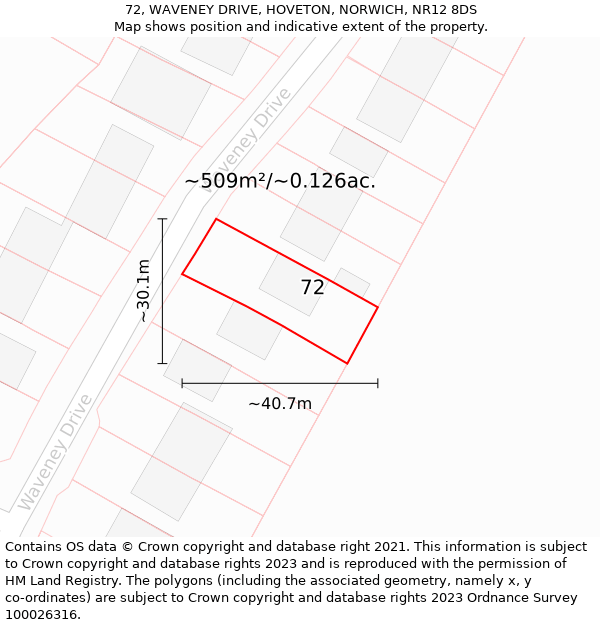 72, WAVENEY DRIVE, HOVETON, NORWICH, NR12 8DS: Plot and title map