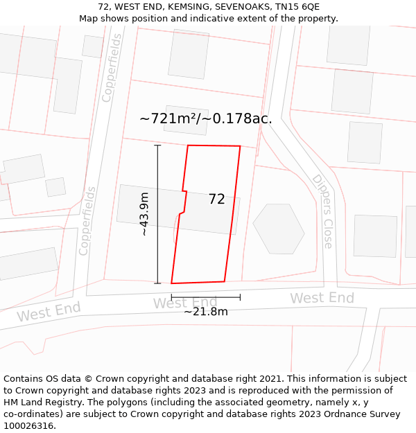 72, WEST END, KEMSING, SEVENOAKS, TN15 6QE: Plot and title map