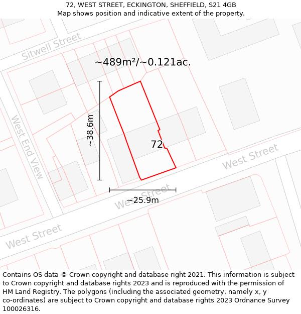 72, WEST STREET, ECKINGTON, SHEFFIELD, S21 4GB: Plot and title map