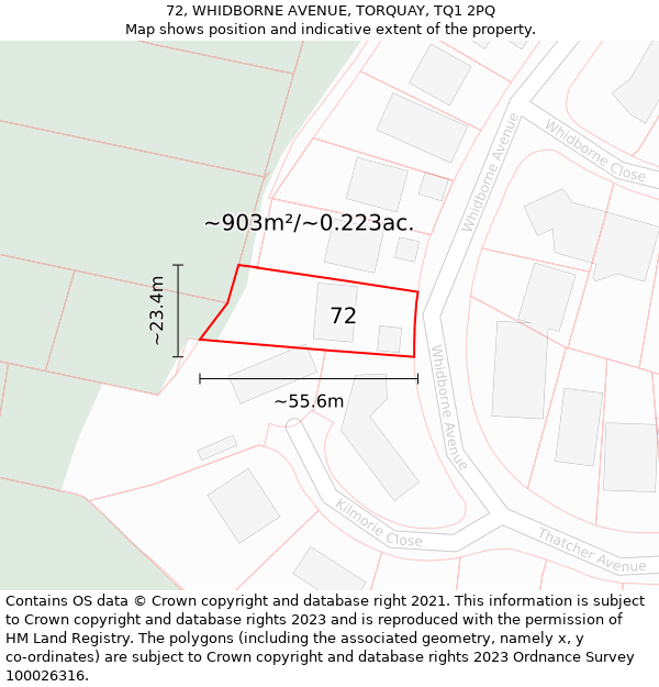 72, WHIDBORNE AVENUE, TORQUAY, TQ1 2PQ: Plot and title map