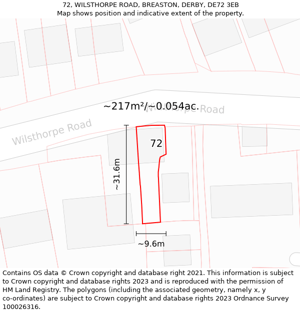 72, WILSTHORPE ROAD, BREASTON, DERBY, DE72 3EB: Plot and title map