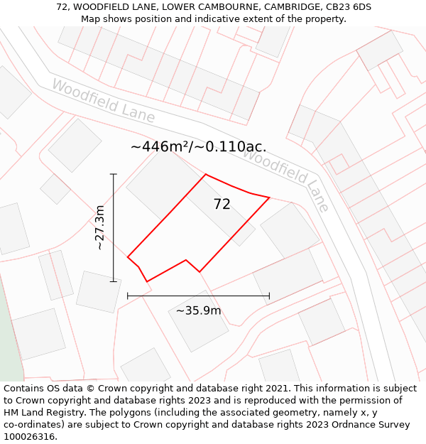 72, WOODFIELD LANE, LOWER CAMBOURNE, CAMBRIDGE, CB23 6DS: Plot and title map