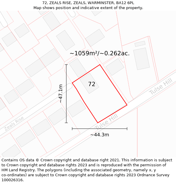 72, ZEALS RISE, ZEALS, WARMINSTER, BA12 6PL: Plot and title map