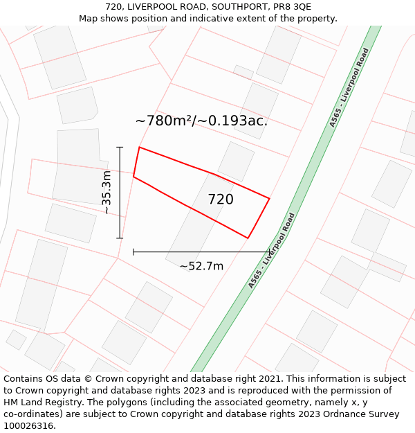 720, LIVERPOOL ROAD, SOUTHPORT, PR8 3QE: Plot and title map