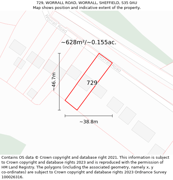 729, WORRALL ROAD, WORRALL, SHEFFIELD, S35 0AU: Plot and title map