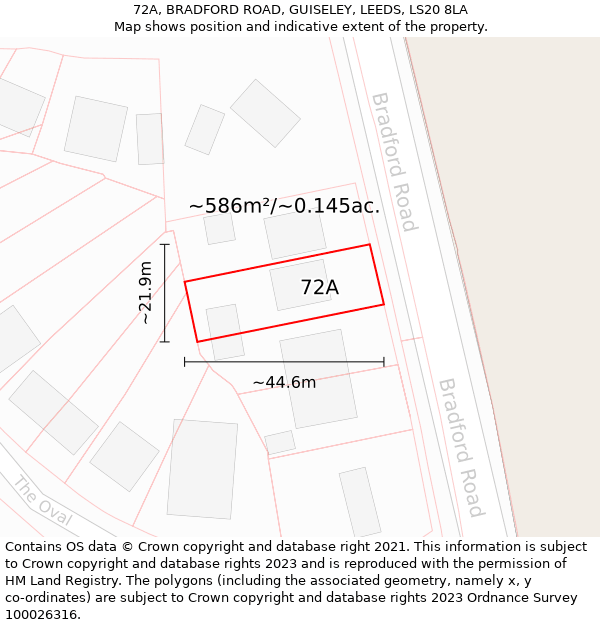 72A, BRADFORD ROAD, GUISELEY, LEEDS, LS20 8LA: Plot and title map