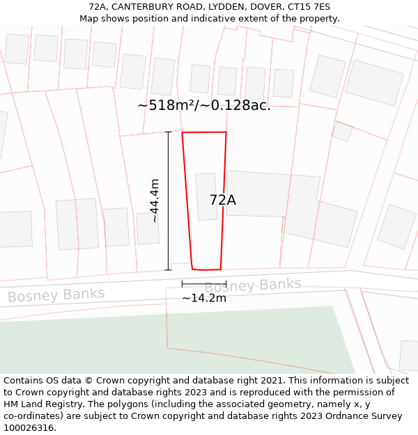 72A, CANTERBURY ROAD, LYDDEN, DOVER, CT15 7ES: Plot and title map