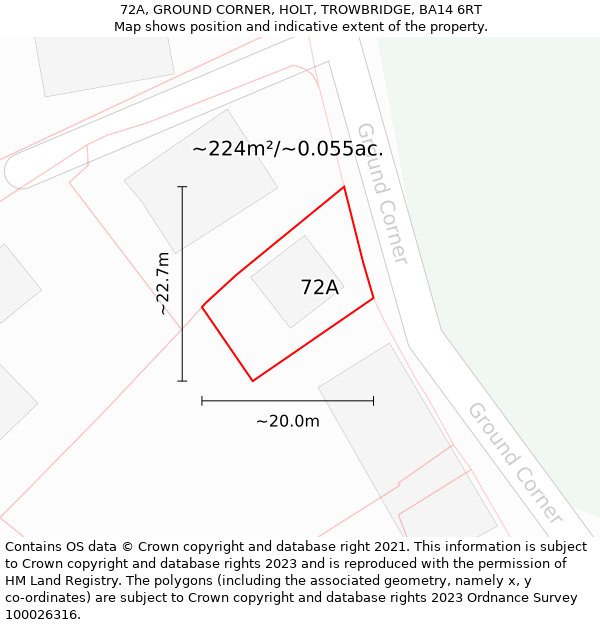 72A, GROUND CORNER, HOLT, TROWBRIDGE, BA14 6RT: Plot and title map