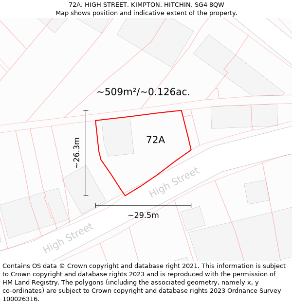 72A, HIGH STREET, KIMPTON, HITCHIN, SG4 8QW: Plot and title map