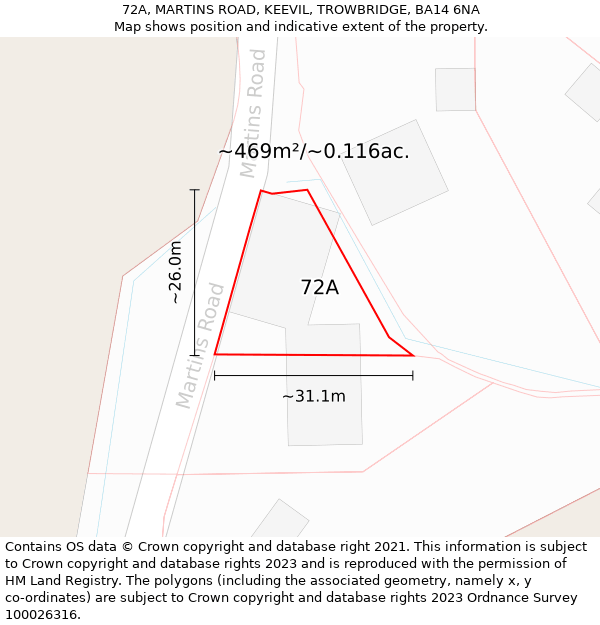 72A, MARTINS ROAD, KEEVIL, TROWBRIDGE, BA14 6NA: Plot and title map