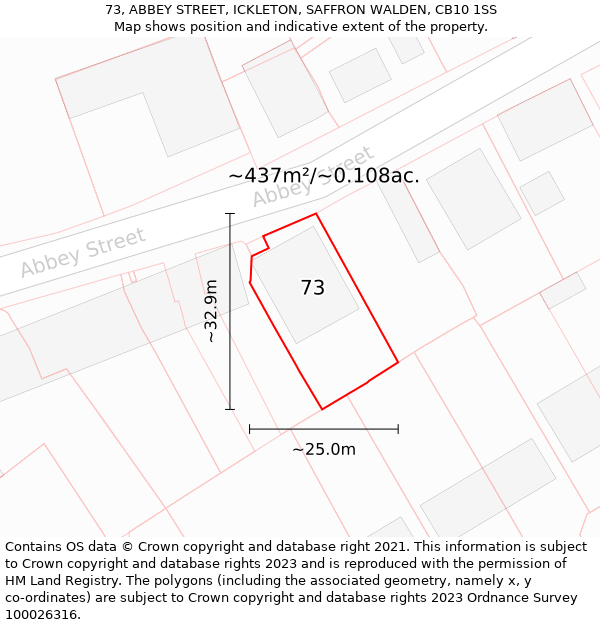 73, ABBEY STREET, ICKLETON, SAFFRON WALDEN, CB10 1SS: Plot and title map