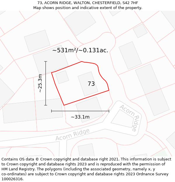 73, ACORN RIDGE, WALTON, CHESTERFIELD, S42 7HF: Plot and title map