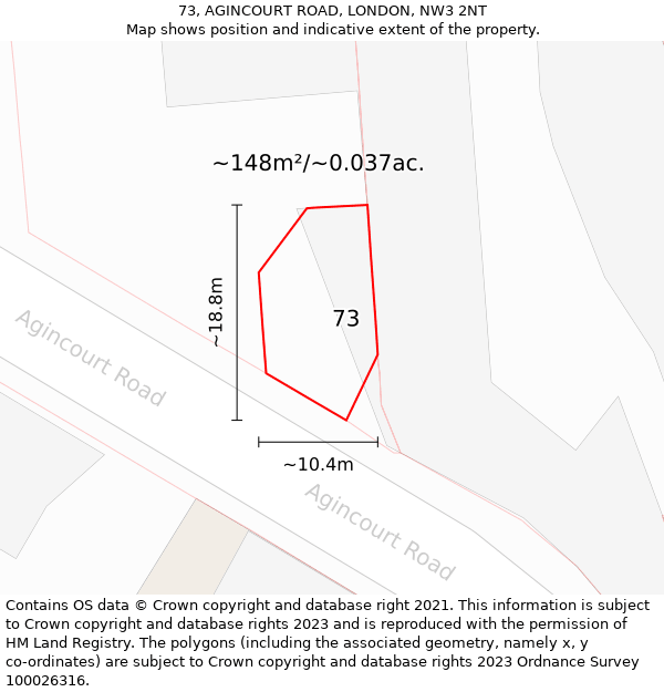 73, AGINCOURT ROAD, LONDON, NW3 2NT: Plot and title map