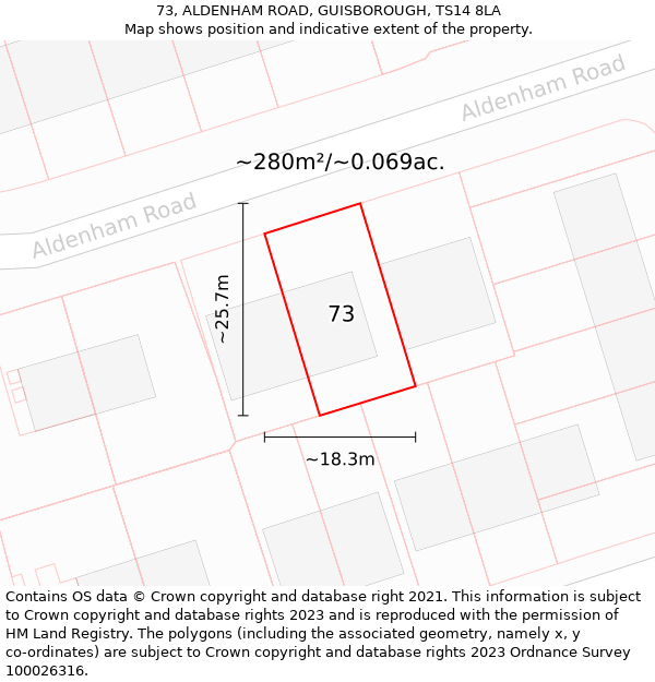 73, ALDENHAM ROAD, GUISBOROUGH, TS14 8LA: Plot and title map