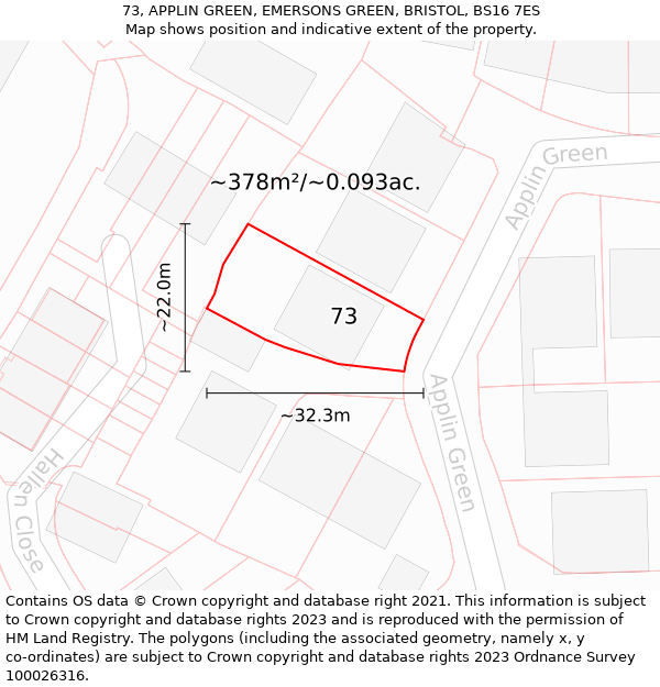 73, APPLIN GREEN, EMERSONS GREEN, BRISTOL, BS16 7ES: Plot and title map