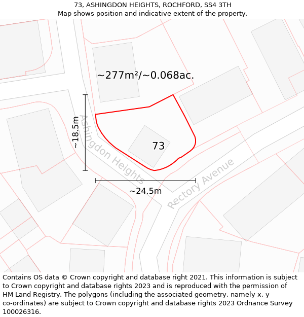 73, ASHINGDON HEIGHTS, ROCHFORD, SS4 3TH: Plot and title map