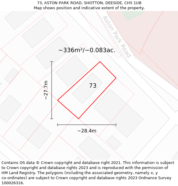 73, ASTON PARK ROAD, SHOTTON, DEESIDE, CH5 1UB: Plot and title map