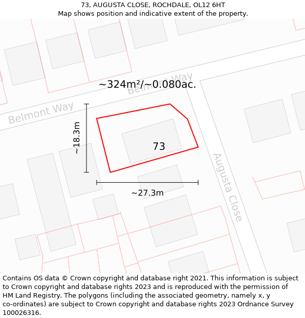 73, AUGUSTA CLOSE, ROCHDALE, OL12 6HT: Plot and title map