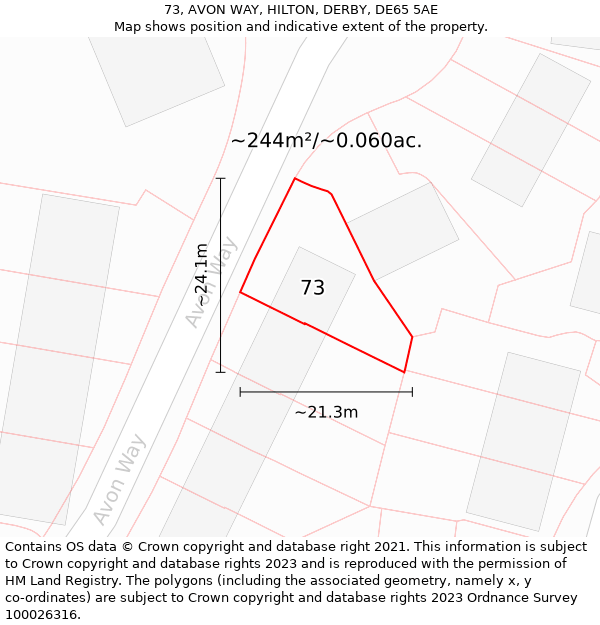 73, AVON WAY, HILTON, DERBY, DE65 5AE: Plot and title map