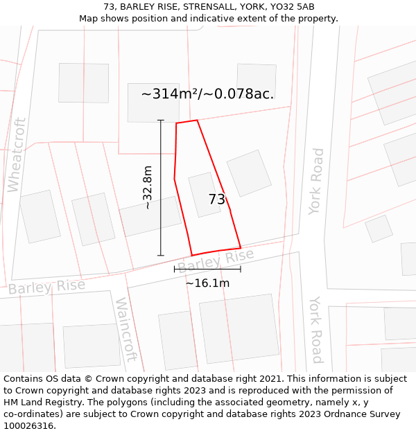 73, BARLEY RISE, STRENSALL, YORK, YO32 5AB: Plot and title map