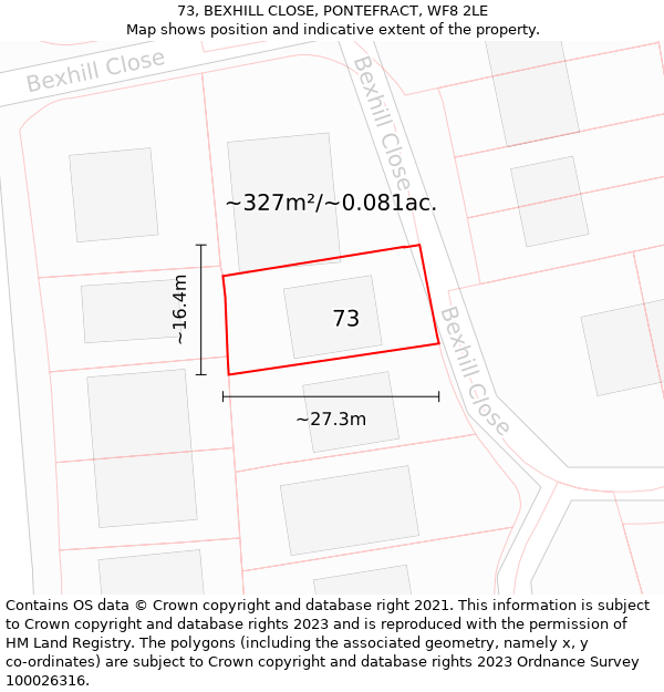 73, BEXHILL CLOSE, PONTEFRACT, WF8 2LE: Plot and title map