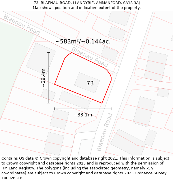 73, BLAENAU ROAD, LLANDYBIE, AMMANFORD, SA18 3AJ: Plot and title map