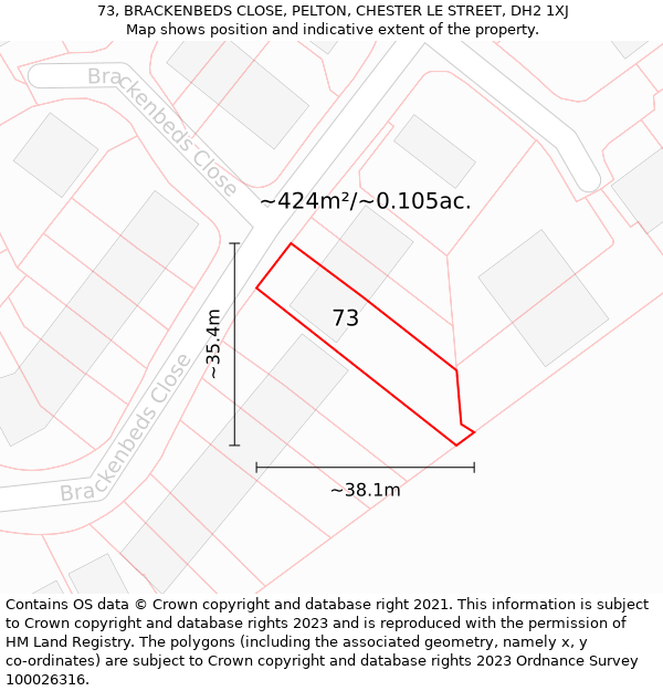 73, BRACKENBEDS CLOSE, PELTON, CHESTER LE STREET, DH2 1XJ: Plot and title map