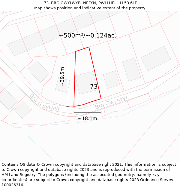 73, BRO GWYLWYR, NEFYN, PWLLHELI, LL53 6LF: Plot and title map