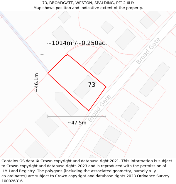 73, BROADGATE, WESTON, SPALDING, PE12 6HY: Plot and title map