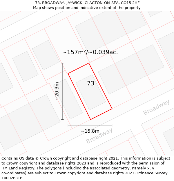 73, BROADWAY, JAYWICK, CLACTON-ON-SEA, CO15 2HF: Plot and title map