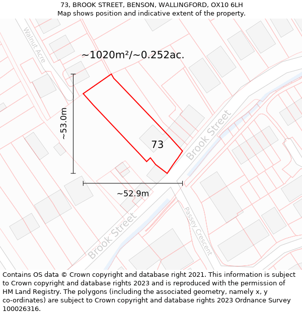 73, BROOK STREET, BENSON, WALLINGFORD, OX10 6LH: Plot and title map