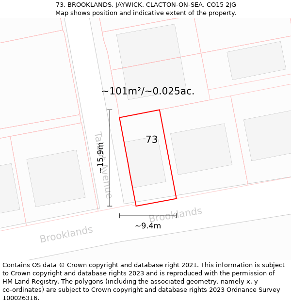 73, BROOKLANDS, JAYWICK, CLACTON-ON-SEA, CO15 2JG: Plot and title map