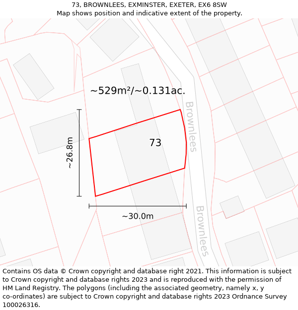 73, BROWNLEES, EXMINSTER, EXETER, EX6 8SW: Plot and title map