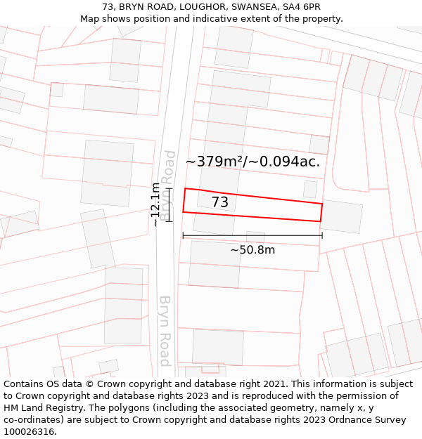 73, BRYN ROAD, LOUGHOR, SWANSEA, SA4 6PR: Plot and title map