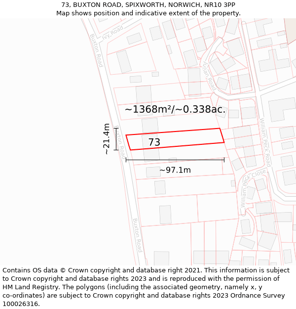 73, BUXTON ROAD, SPIXWORTH, NORWICH, NR10 3PP: Plot and title map