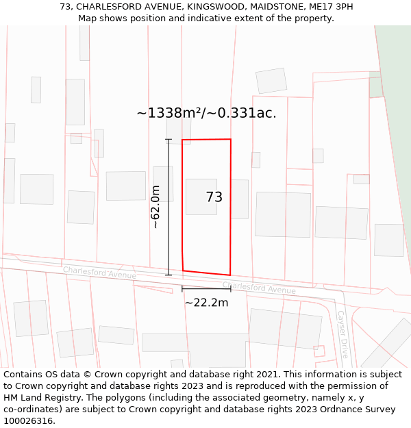 73, CHARLESFORD AVENUE, KINGSWOOD, MAIDSTONE, ME17 3PH: Plot and title map