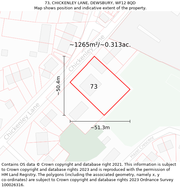 73, CHICKENLEY LANE, DEWSBURY, WF12 8QD: Plot and title map