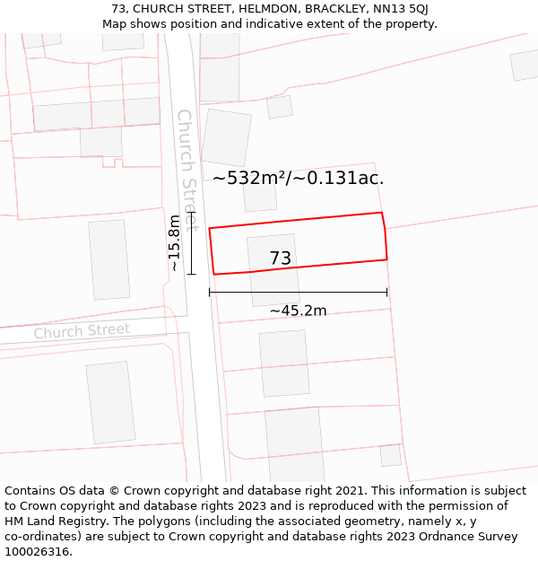 73, CHURCH STREET, HELMDON, BRACKLEY, NN13 5QJ: Plot and title map