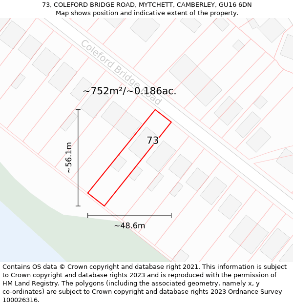 73, COLEFORD BRIDGE ROAD, MYTCHETT, CAMBERLEY, GU16 6DN: Plot and title map