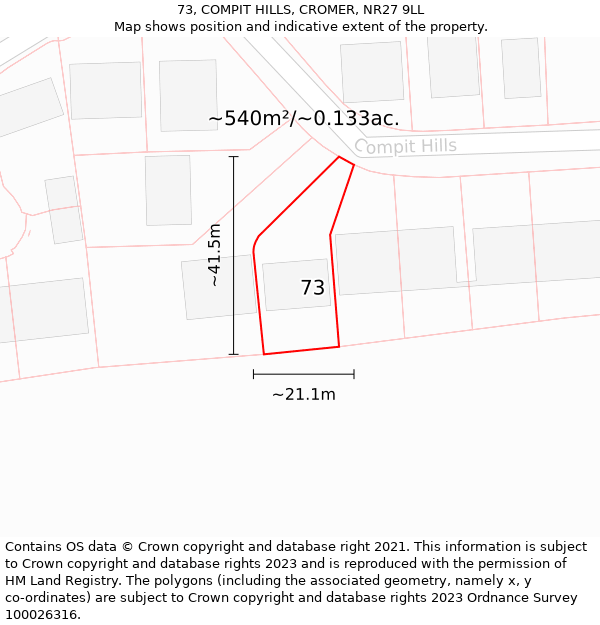 73, COMPIT HILLS, CROMER, NR27 9LL: Plot and title map