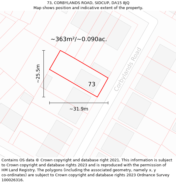 73, CORBYLANDS ROAD, SIDCUP, DA15 8JQ: Plot and title map