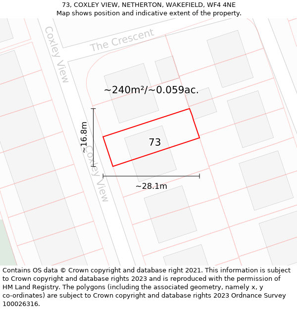 73, COXLEY VIEW, NETHERTON, WAKEFIELD, WF4 4NE: Plot and title map