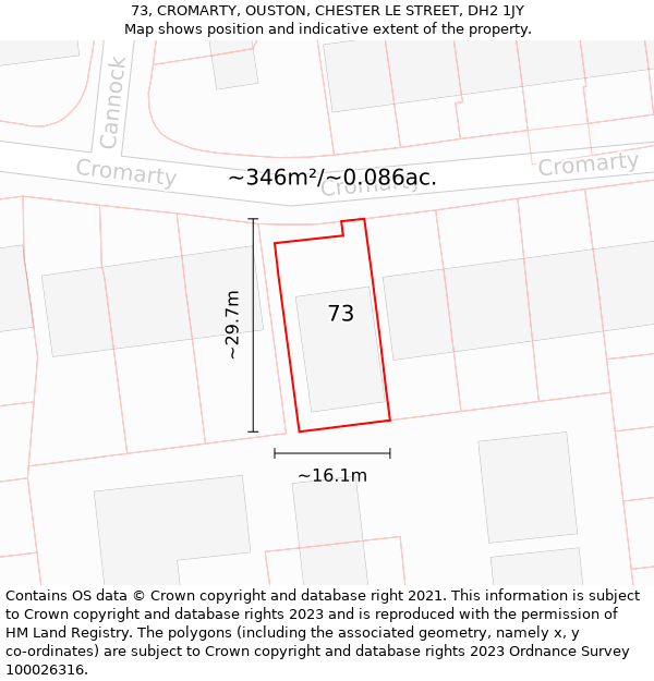 73, CROMARTY, OUSTON, CHESTER LE STREET, DH2 1JY: Plot and title map