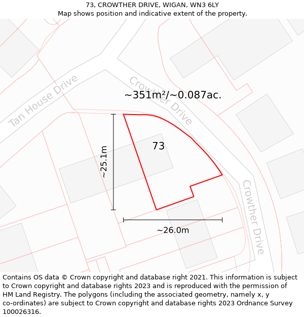 73, CROWTHER DRIVE, WIGAN, WN3 6LY: Plot and title map