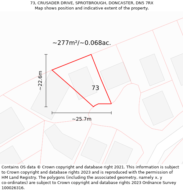 73, CRUSADER DRIVE, SPROTBROUGH, DONCASTER, DN5 7RX: Plot and title map