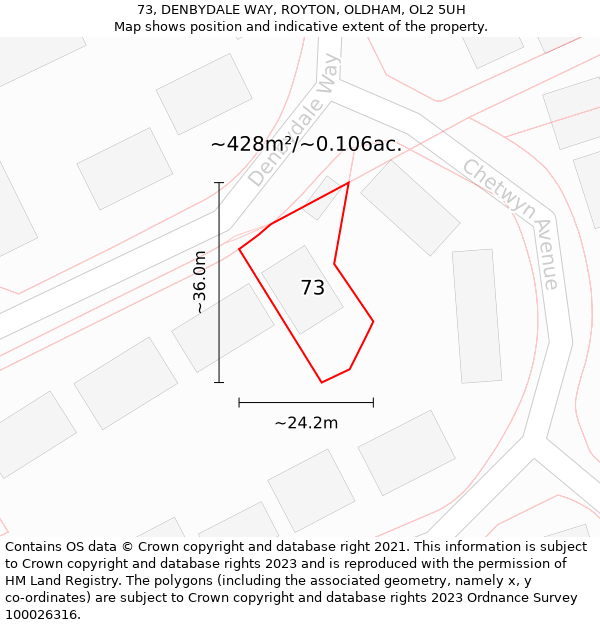 73, DENBYDALE WAY, ROYTON, OLDHAM, OL2 5UH: Plot and title map