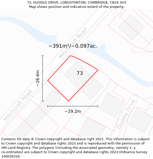 73, DUDDLE DRIVE, LONGSTANTON, CAMBRIDGE, CB24 3US: Plot and title map