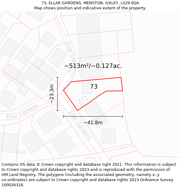 73, ELLAR GARDENS, MENSTON, ILKLEY, LS29 6QA: Plot and title map